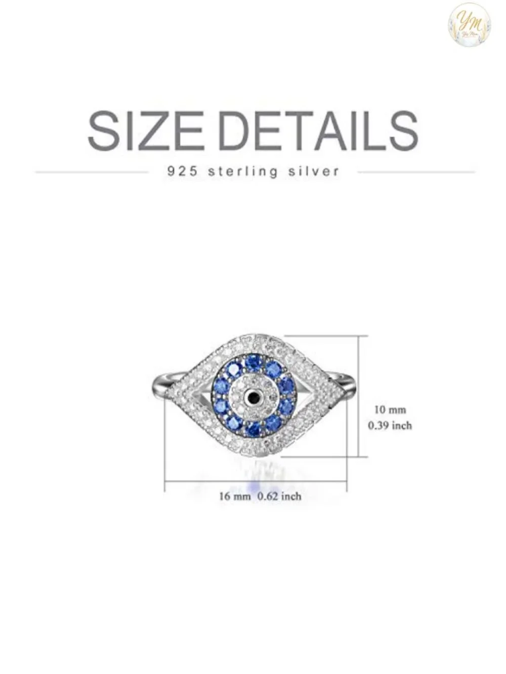 925 Sterling Silver Evil Eye Signet Ring for Women, Cubic Zirconia
